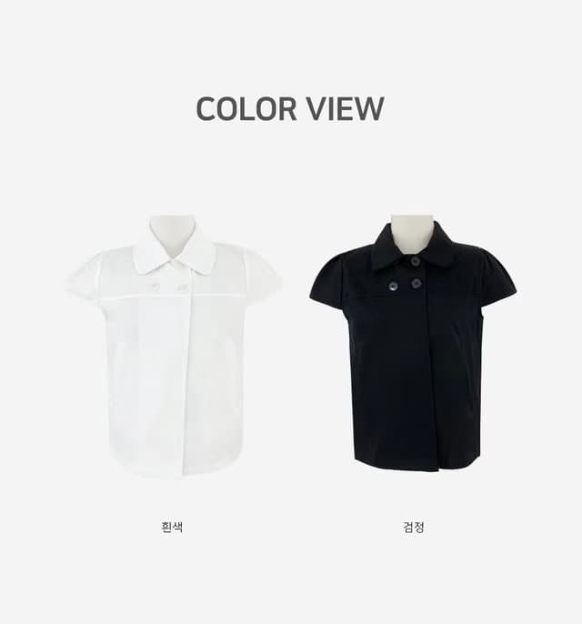 재고 있음 한국 chic 레트로 이중 버튼 베이비 칼라 반팔 셔츠 맨위 여성 상세 이미지 9