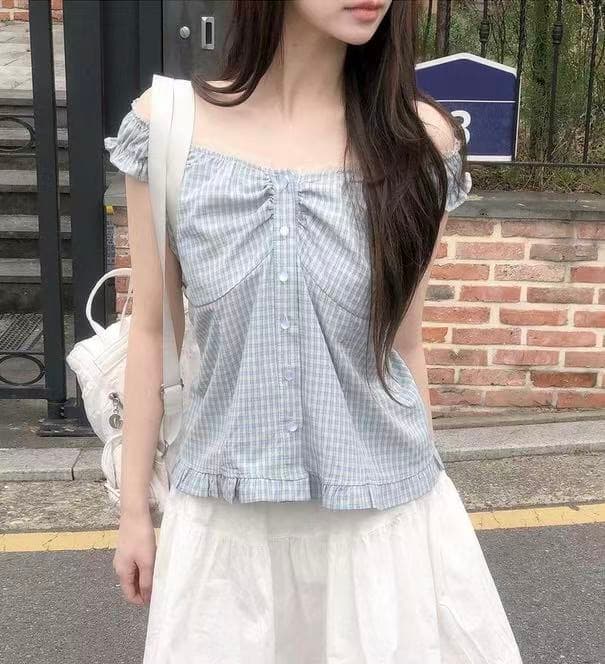 재고 있음 한 부서 chic 달콤함 체크무늬 조끼 여성 셔츠