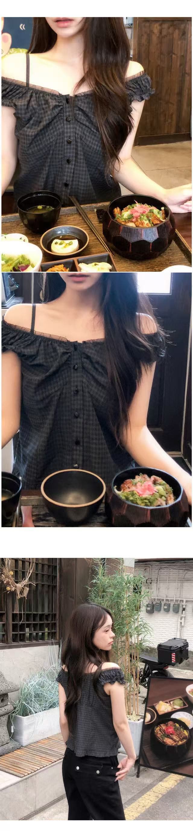 재고 있음 한 부서 chic 달콤함 체크무늬 조끼 여성 셔츠 상세 이미지 3