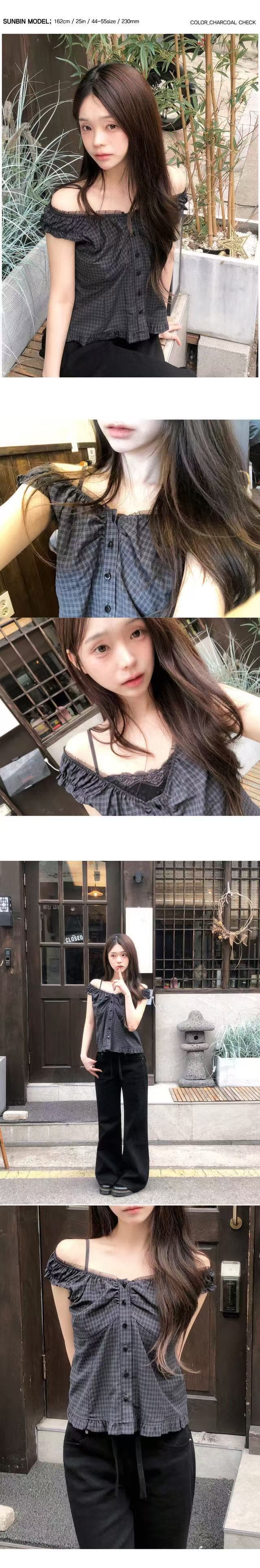 재고 있음 한 부서 chic 달콤함 체크무늬 조끼 여성 셔츠 상세 이미지 4