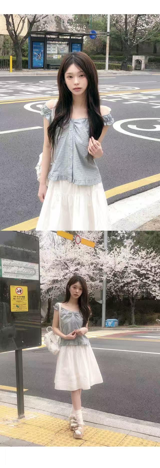 재고 있음 한 부서 chic 달콤함 체크무늬 조끼 여성 셔츠 상세 이미지 5