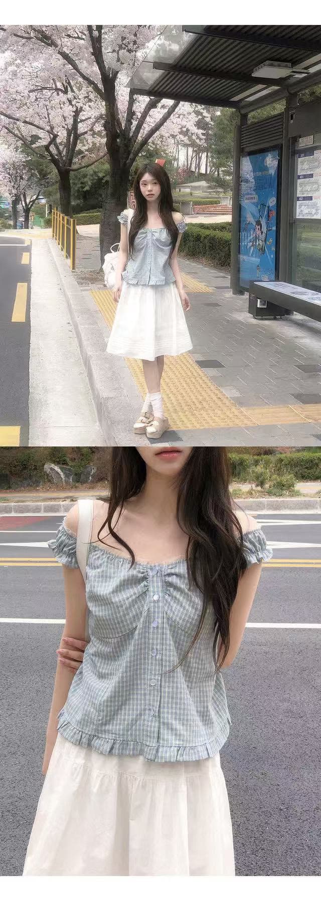 재고 있음 한 부서 chic 달콤함 체크무늬 조끼 여성 셔츠 상세 이미지 6
