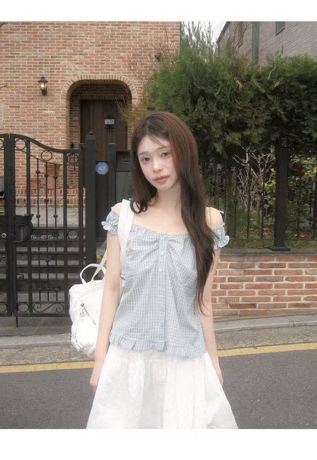 재고 있음 한 부서 chic 달콤함 체크무늬 조끼 여성 셔츠 상세 이미지 7