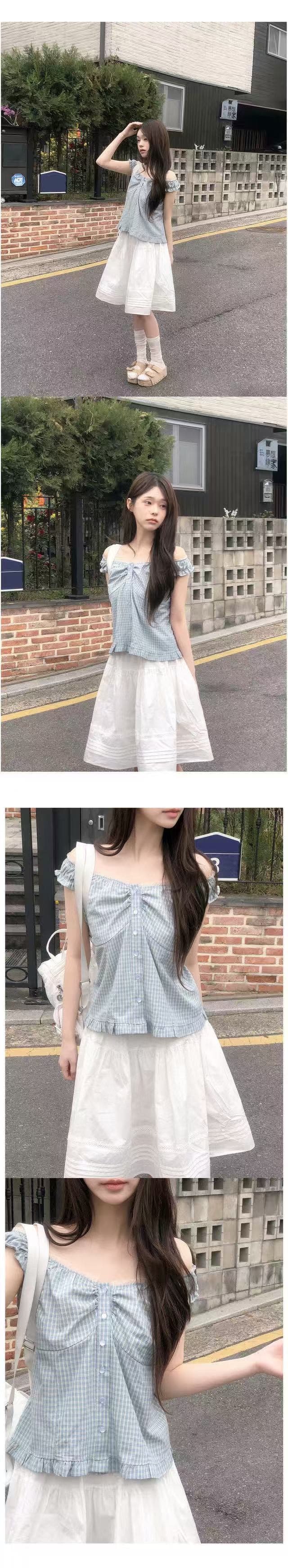 재고 있음 한 부서 chic 달콤함 체크무늬 조끼 여성 셔츠 상세 이미지 9