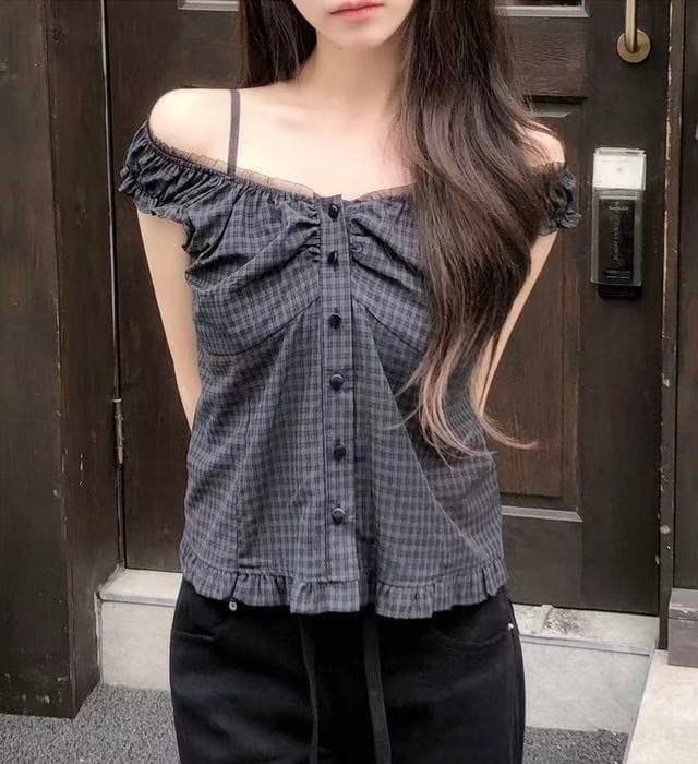 재고 있음 한 부서 chic 달콤함 체크무늬 조끼 여성 셔츠 상세 이미지 18