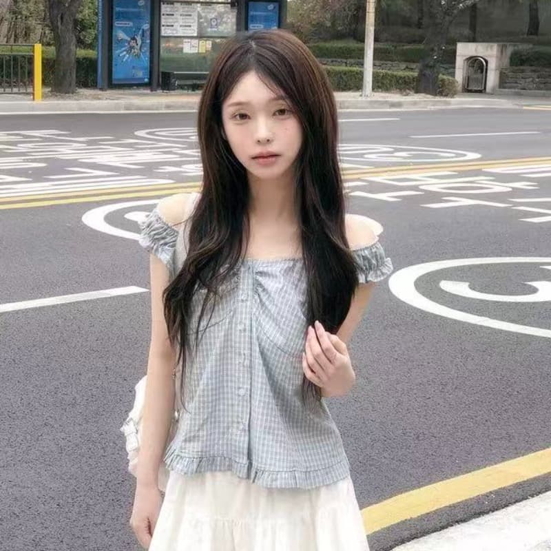 재고 있음 한 부서 chic 달콤함 체크무늬 조끼 여성 셔츠 상세 이미지 20