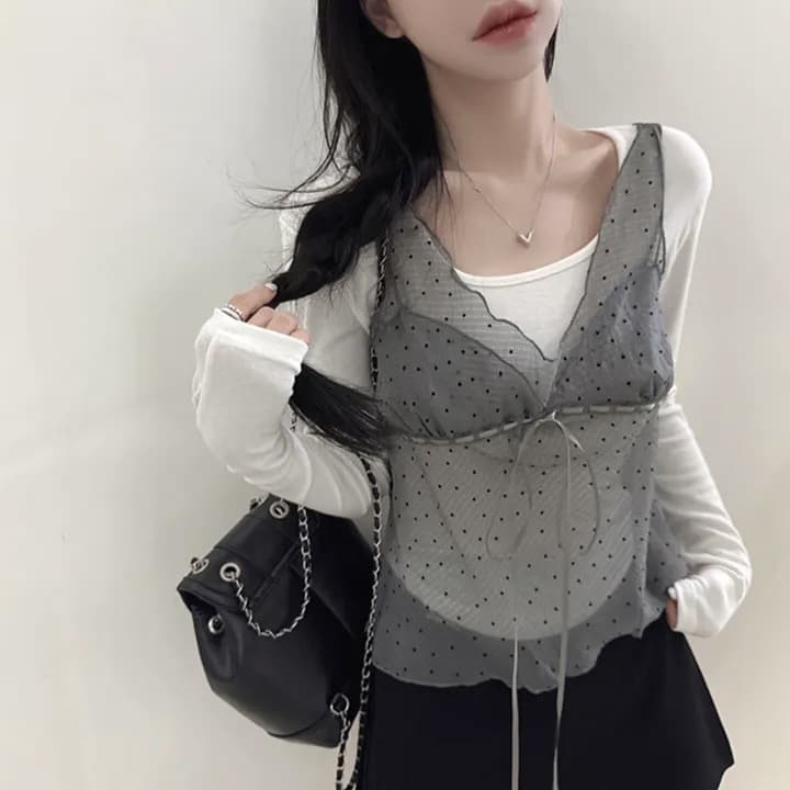 재고 있음 chic 패션 레이스 슬립 작은 셔츠 이미지 3