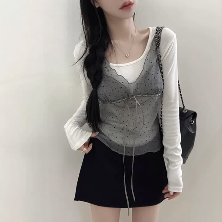 재고 있음 chic 패션 레이스 슬립 작은 셔츠 이미지 4