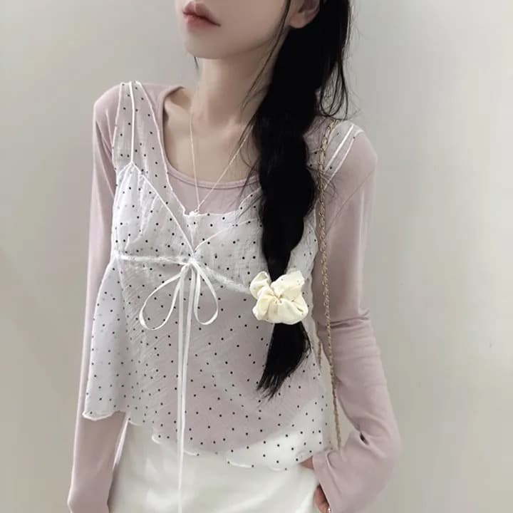 재고 있음 chic 패션 레이스 슬립 작은 셔츠 상세 이미지 2