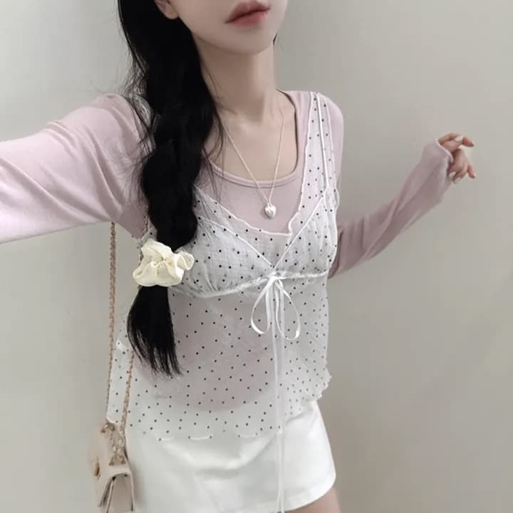 재고 있음 chic 패션 레이스 슬립 작은 셔츠 상세 이미지 4