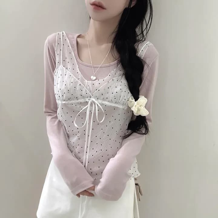 재고 있음 chic 패션 레이스 슬립 작은 셔츠 상세 이미지 7