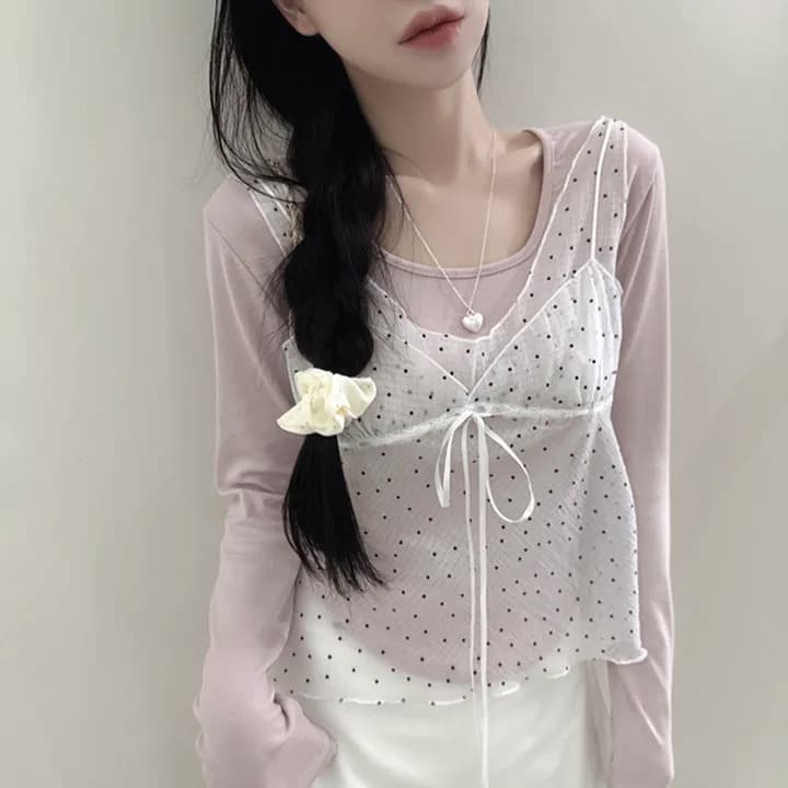 재고 있음 chic 패션 레이스 슬립 작은 셔츠 상세 이미지 8
