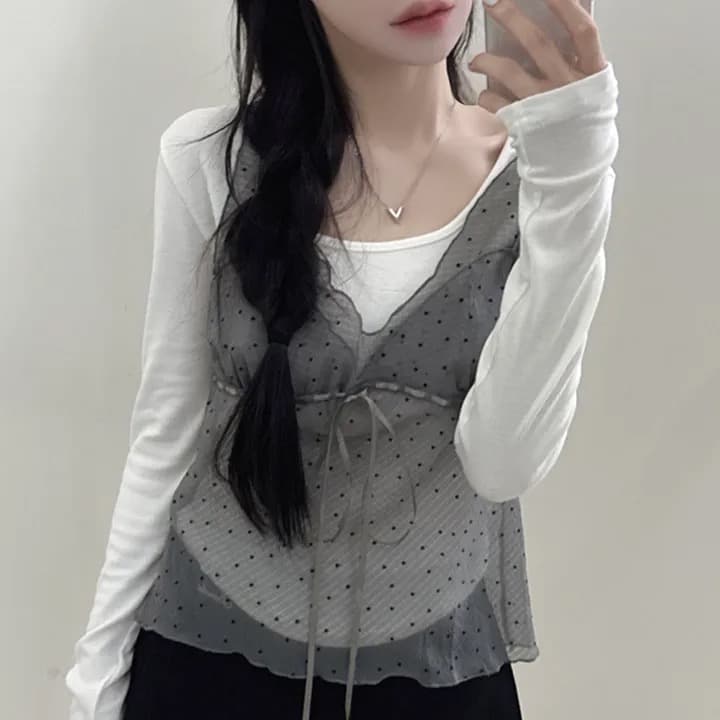 재고 있음 chic 패션 레이스 슬립 작은 셔츠 상세 이미지 13
