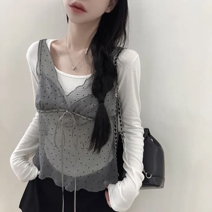 재고 있음 chic 패션 레이스 슬립 작은 셔츠 상세 이미지 14