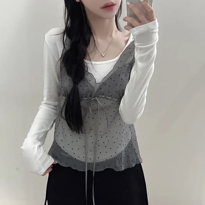 재고 있음 chic 패션 레이스 슬립 작은 셔츠 상세 이미지 16