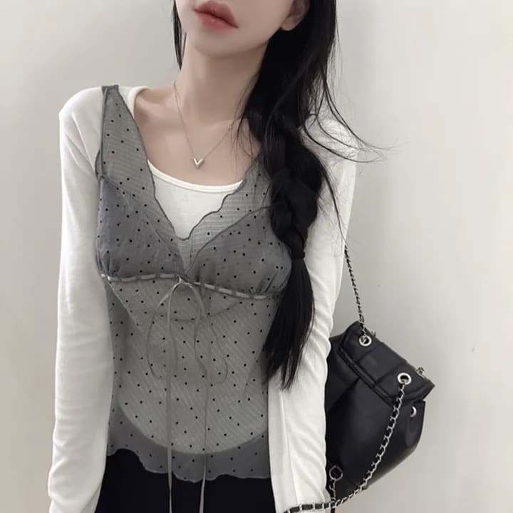 재고 있음 chic 패션 레이스 슬립 작은 셔츠 상세 이미지 17