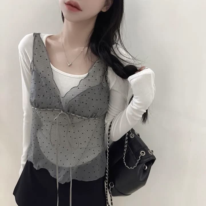 재고 있음 chic 패션 레이스 슬립 작은 셔츠 상세 이미지 18