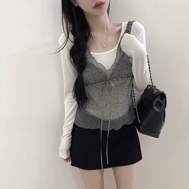 재고 있음 chic 패션 레이스 슬립 작은 셔츠 상세 이미지 20