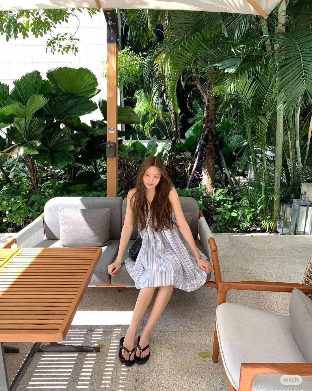 한 부서 여름 스트라이프 아마 슬립 드레스 이미지 3