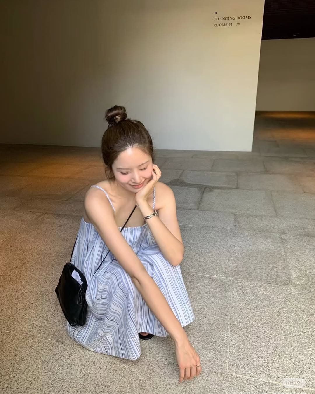 한 부서 여름 스트라이프 아마 슬립 드레스 이미지 2