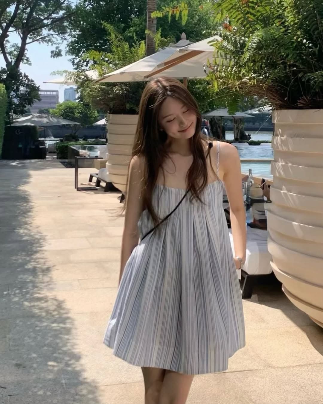 한 부서 여름 스트라이프 아마 슬립 드레스 상세 이미지 10