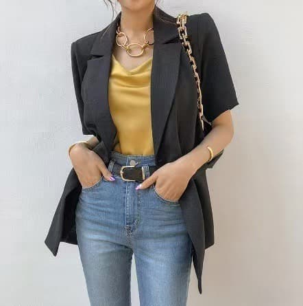 chic 얇은 스타일 반팔 정장 여성 코트 빛 요리 한 패션 고급 디자인 센스 작은 대중 상세 이미지 11