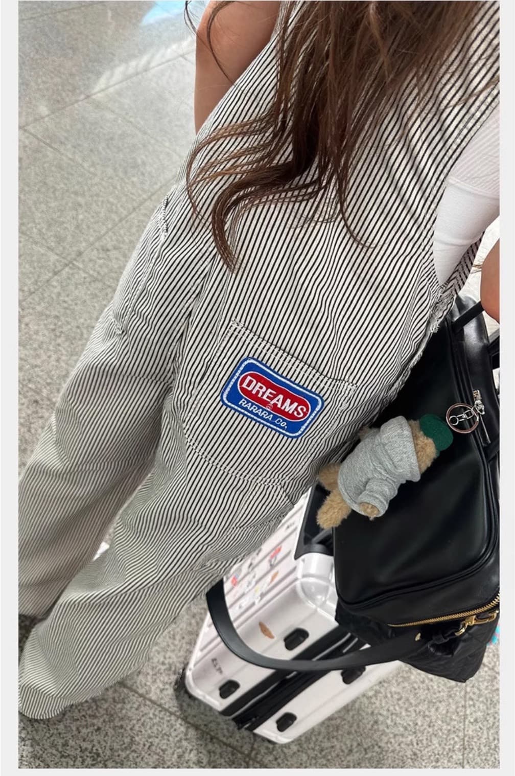 있음 밖으로 한국 스타일 레트로 스트라이프 스트레이트 워크웨어 멜빵 바지 여성 거리 올인원 바지 슬림해 보이는 캐주얼 바지 상세 이미지 3