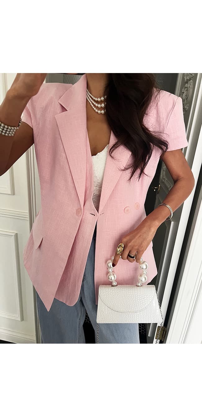 재고 있음 프랑스식 디자인 센스 페이크 레이어드 반팔 정장 작은 외투 상세 이미지 27