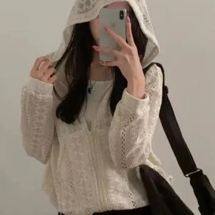 한국 26 홀로우 아웃 마이크로 ~을 통해 작은 대중 얇은 스타일 후드 캐주얼 지퍼 재킷