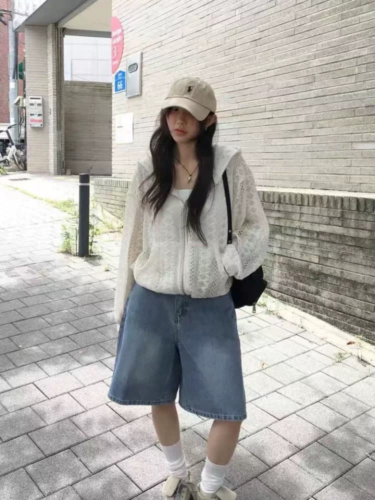 한국 26 홀로우 아웃 마이크로 ~을 통해 작은 대중 얇은 스타일 후드 캐주얼 지퍼 재킷 상세 이미지 3