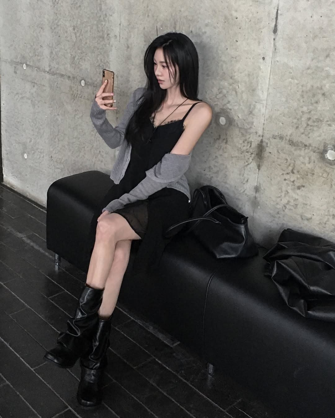 레이스 조각 비스듬한 진자 디자인 센스 슬립 드레스 상세 이미지 2