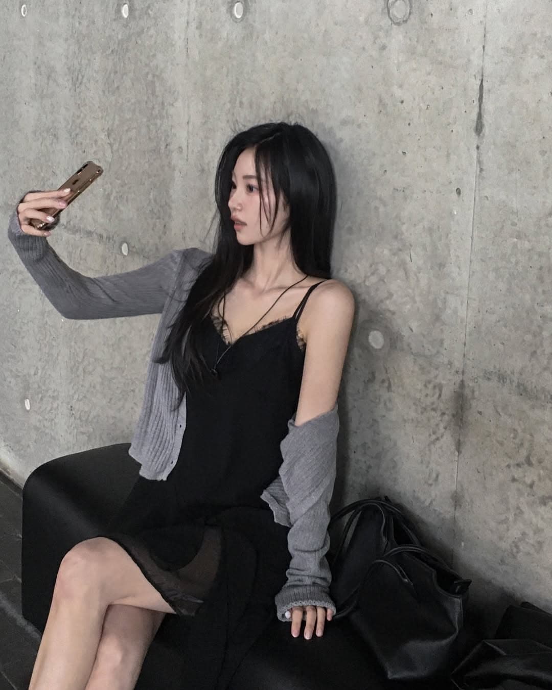 레이스 조각 비스듬한 진자 디자인 센스 슬립 드레스 상세 이미지 5