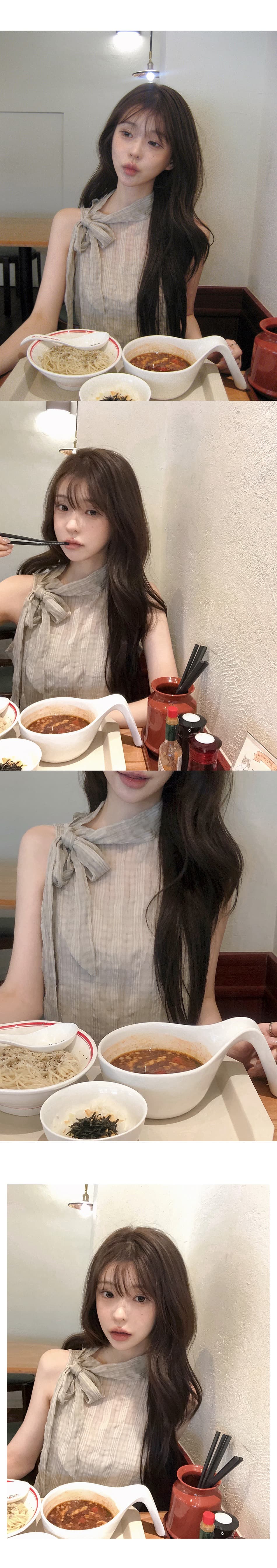 재고 있음 한국 나비 넥타이 터틀넥 민소매 체크무늬 조끼 작은 스탠드 칼라 얇은 스타일 ~을 통해 실 슬립 맨위 여성 상세 이미지 8