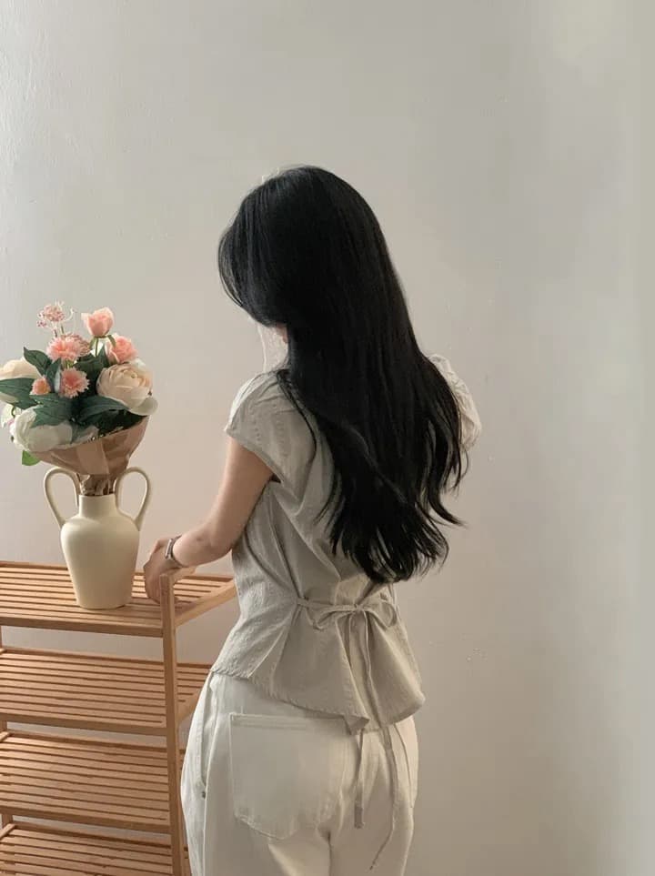 재고 있음 물품 미니멀리즘 패션 레이스업 작은 셔츠 상세 이미지 1