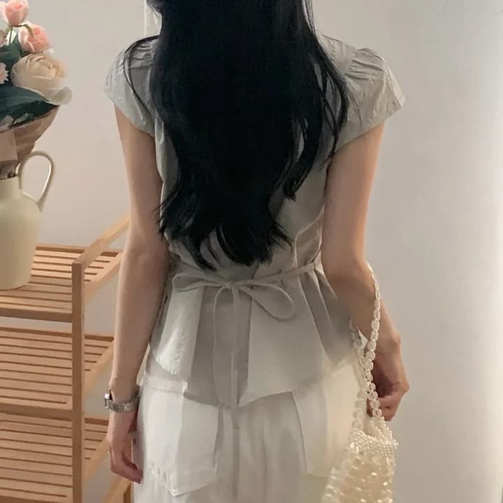 재고 있음 물품 미니멀리즘 패션 레이스업 작은 셔츠 상세 이미지 9
