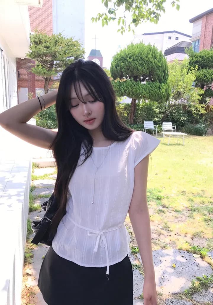 재고 있음 물품 미니멀리즘 패션 레이스업 작은 셔츠 상세 이미지 12
