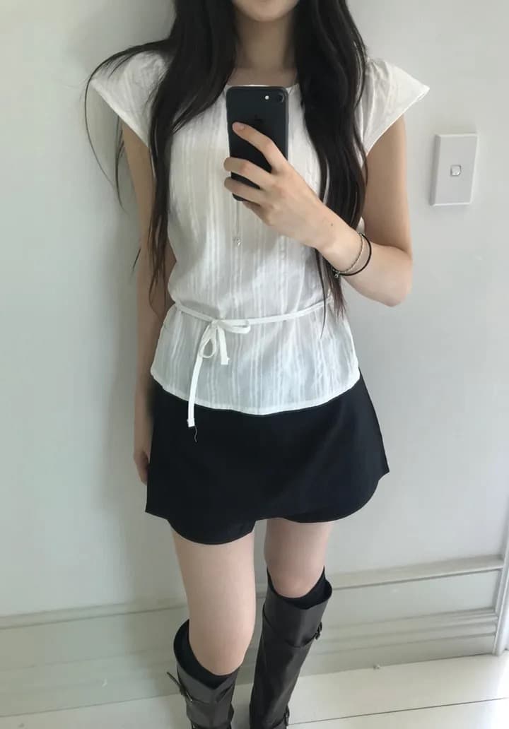 재고 있음 물품 미니멀리즘 패션 레이스업 작은 셔츠 상세 이미지 14