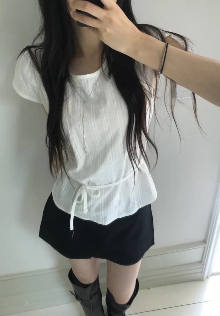 재고 있음 물품 미니멀리즘 패션 레이스업 작은 셔츠 상세 이미지 15