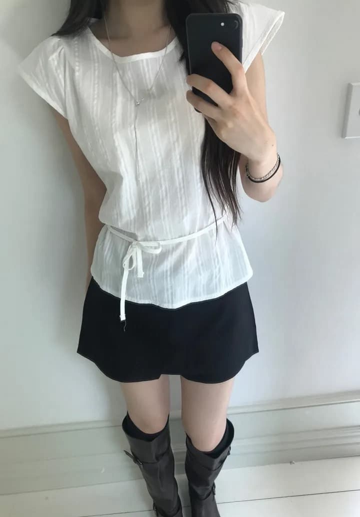 재고 있음 물품 미니멀리즘 패션 레이스업 작은 셔츠 상세 이미지 16