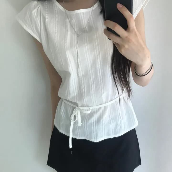 재고 있음 물품 미니멀리즘 패션 레이스업 작은 셔츠 상세 이미지 26