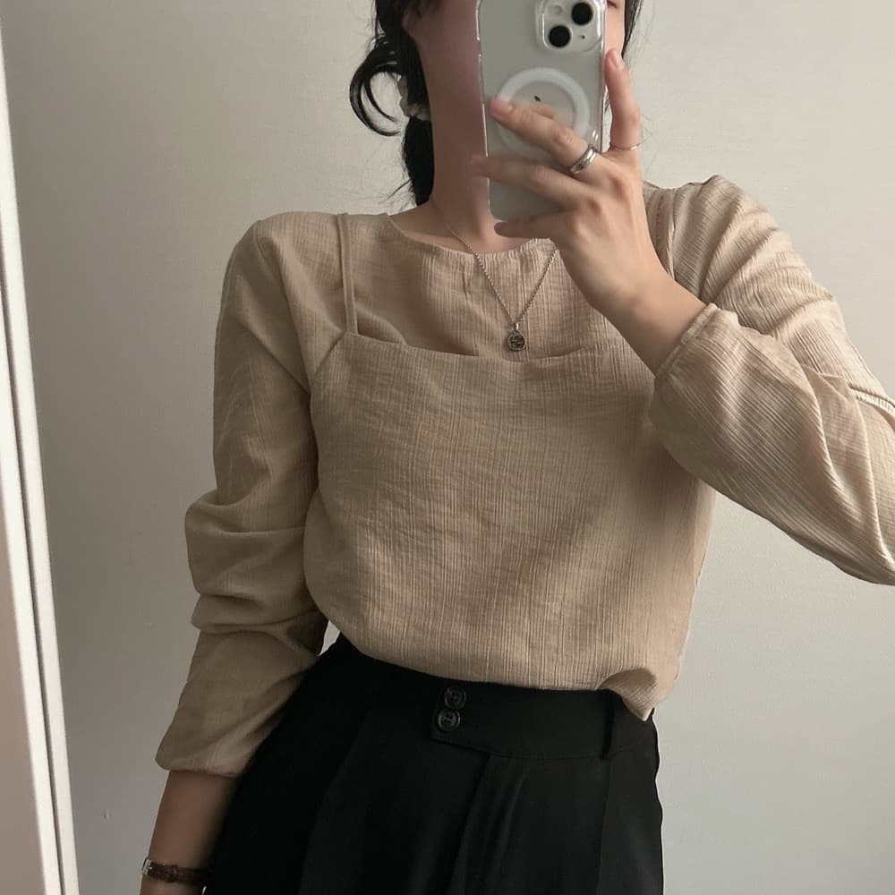 프랑스식 시폰 셔츠 여성 chic 작은 대중 디자인 시스루 작은 셔츠 캐미솔 고유 한 긴팔 셔츠 투피스 슈트 이미지 2
