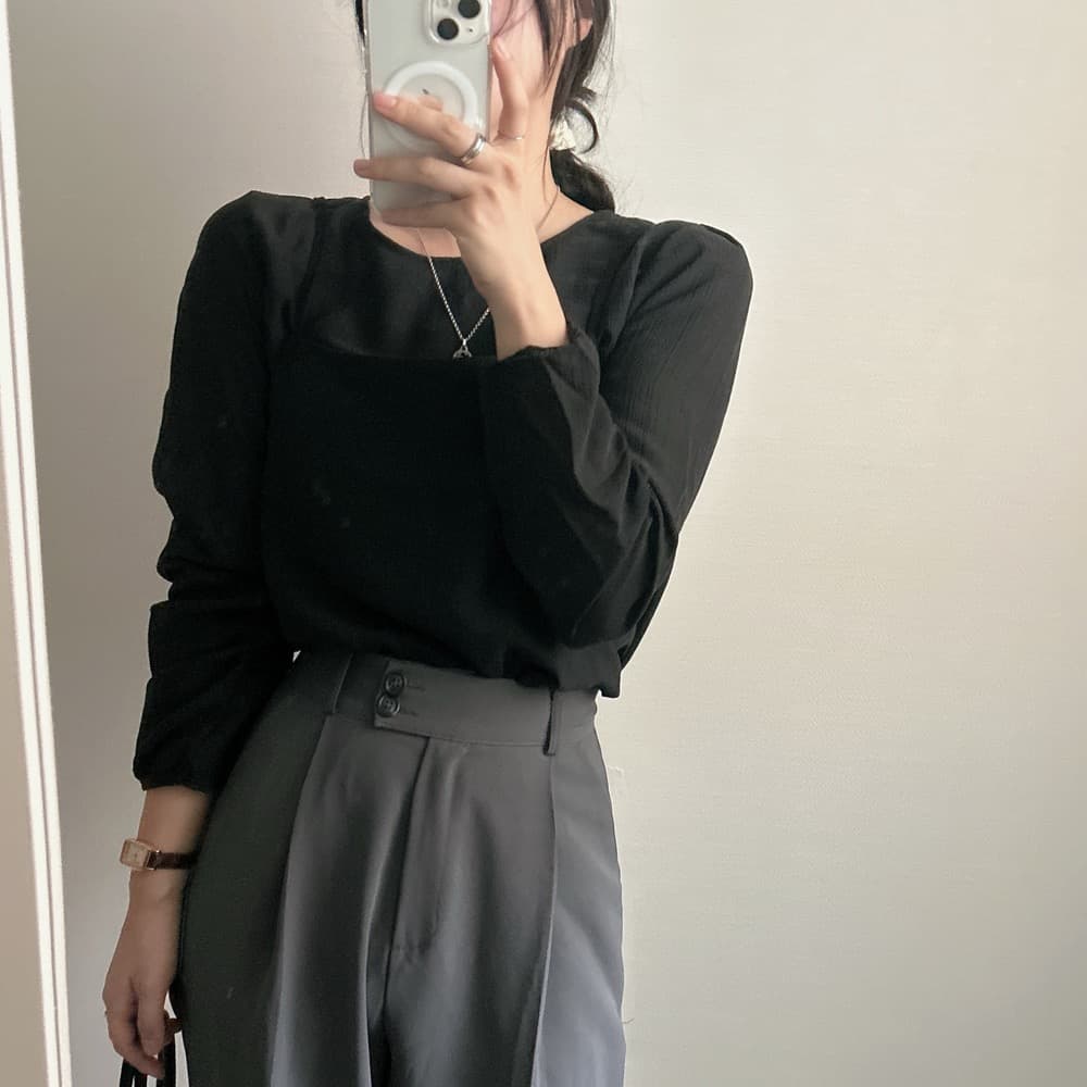 프랑스식 시폰 셔츠 여성 chic 작은 대중 디자인 시스루 작은 셔츠 캐미솔 고유 한 긴팔 셔츠 투피스 슈트 상세 이미지 11