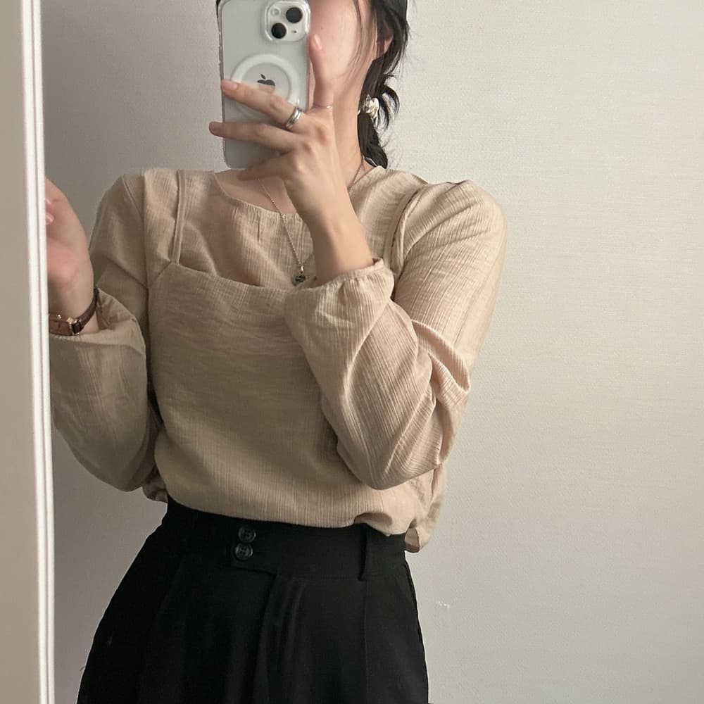 프랑스식 시폰 셔츠 여성 chic 작은 대중 디자인 시스루 작은 셔츠 캐미솔 고유 한 긴팔 셔츠 투피스 슈트 상세 이미지 13