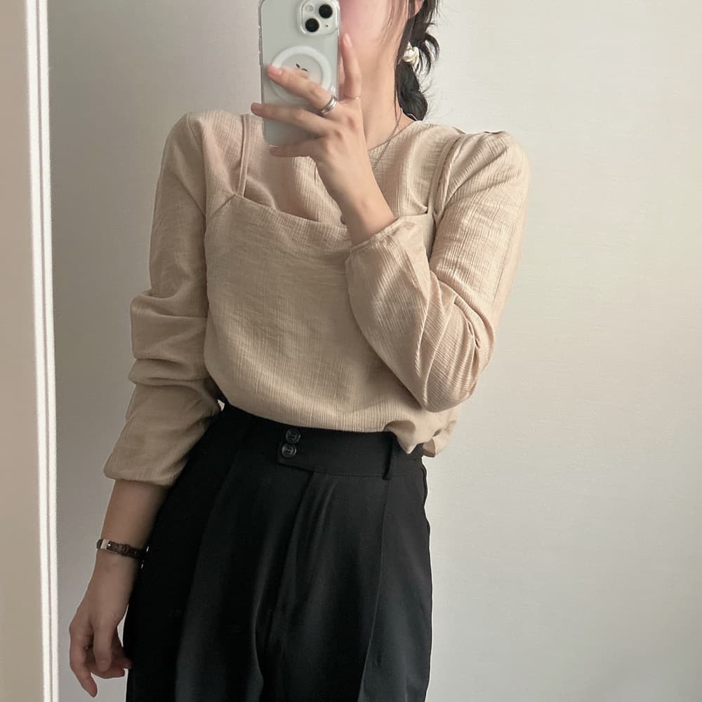프랑스식 시폰 셔츠 여성 chic 작은 대중 디자인 시스루 작은 셔츠 캐미솔 고유 한 긴팔 셔츠 투피스 슈트 상세 이미지 15