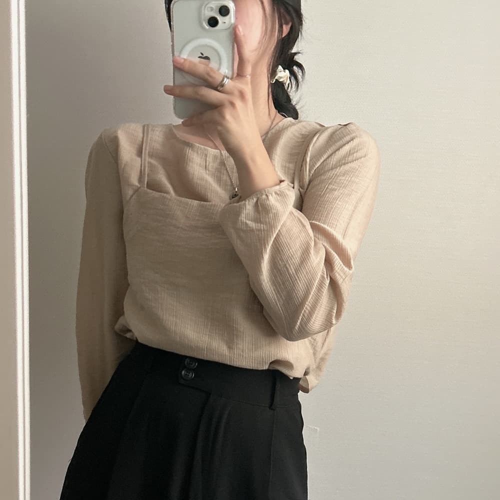 프랑스식 시폰 셔츠 여성 chic 작은 대중 디자인 시스루 작은 셔츠 캐미솔 고유 한 긴팔 셔츠 투피스 슈트 상세 이미지 16