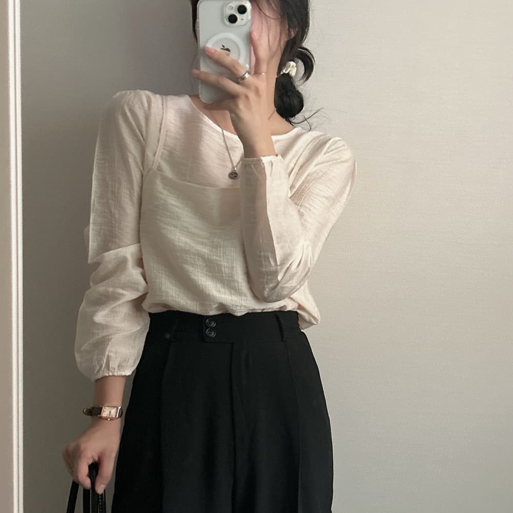 프랑스식 시폰 셔츠 여성 chic 작은 대중 디자인 시스루 작은 셔츠 캐미솔 고유 한 긴팔 셔츠 투피스 슈트 상세 이미지 17