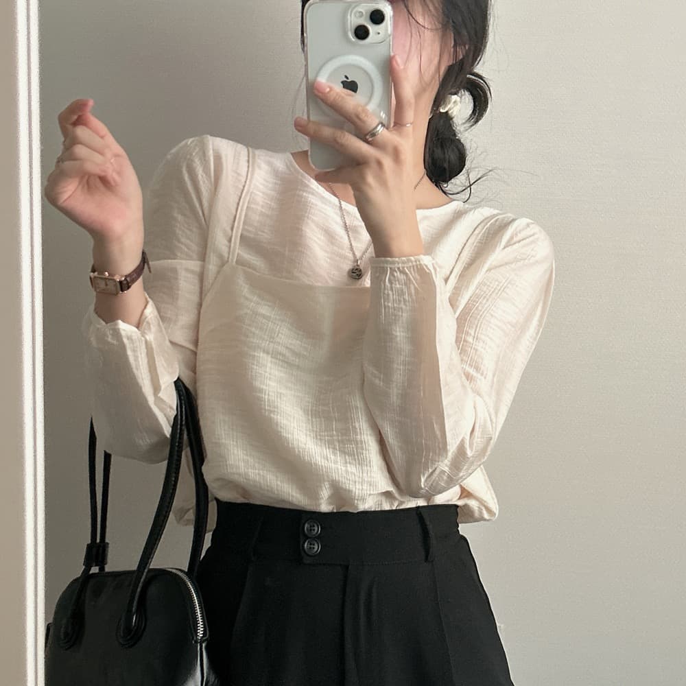 프랑스식 시폰 셔츠 여성 chic 작은 대중 디자인 시스루 작은 셔츠 캐미솔 고유 한 긴팔 셔츠 투피스 슈트 상세 이미지 18