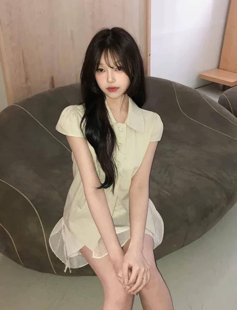 한국 ins 품격 폴로 칼라 부서 버클 단색 반팔 셔츠 상세 이미지 14