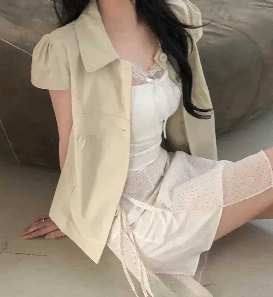 한국 ins 품격 폴로 칼라 부서 버클 단색 반팔 셔츠 상세 이미지 18