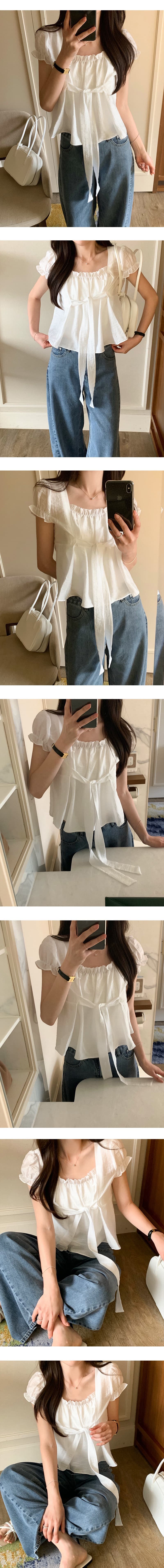 chic 한국 스타일 품격 작은 대중 레이스업 거품 소매 셔츠 상세 이미지 5